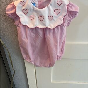 Pink Heart-Embroidered Kids One Piece